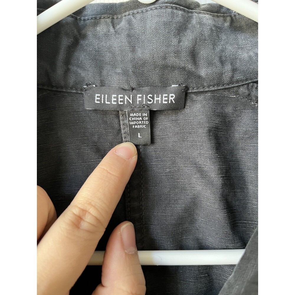 Eileen Fisher Moto Blazer Asymmetrical Jacket Pockets Zip Black Casual Chic Sz L - Picture 2 of 11